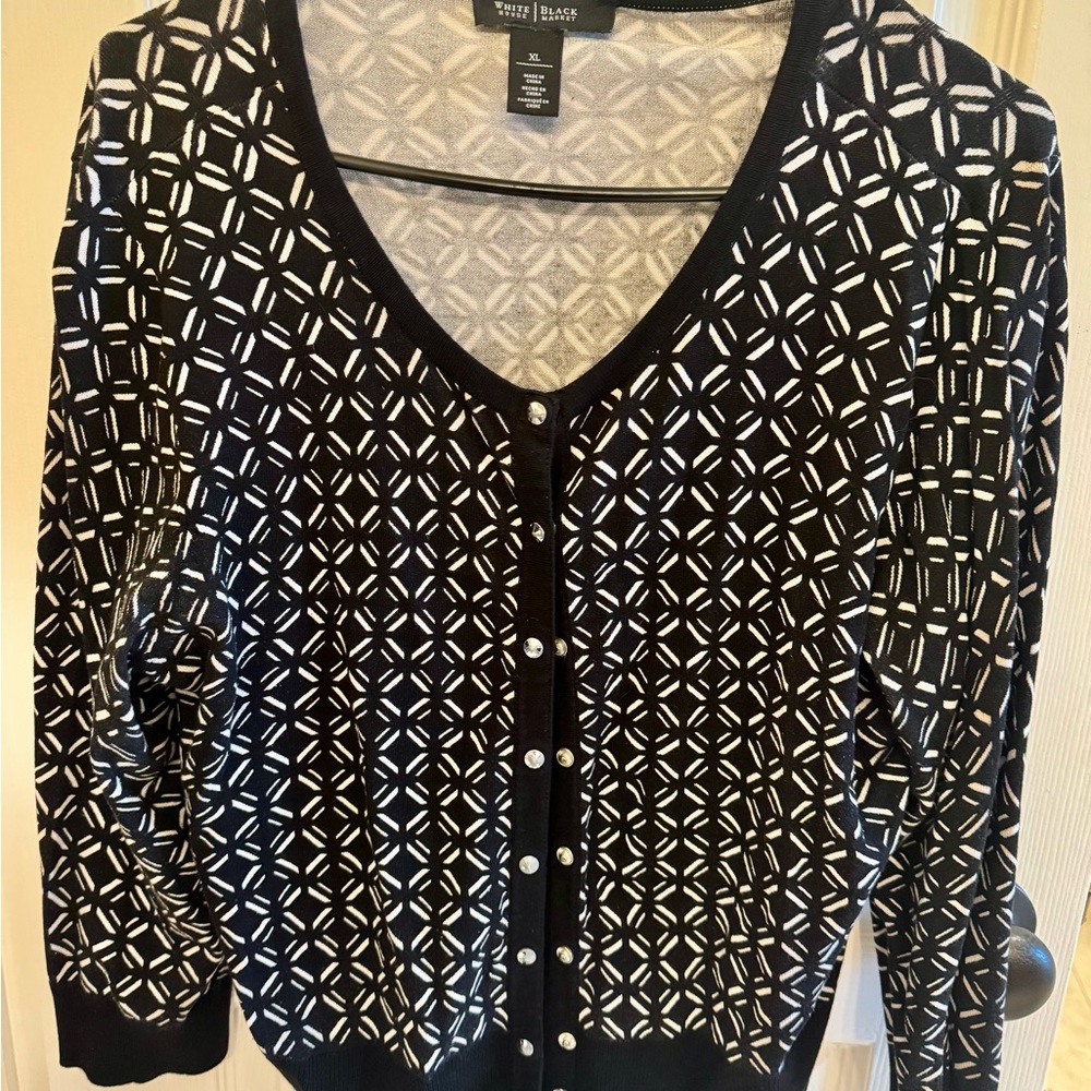 White House Black Market Geometric Black and White Cardigan